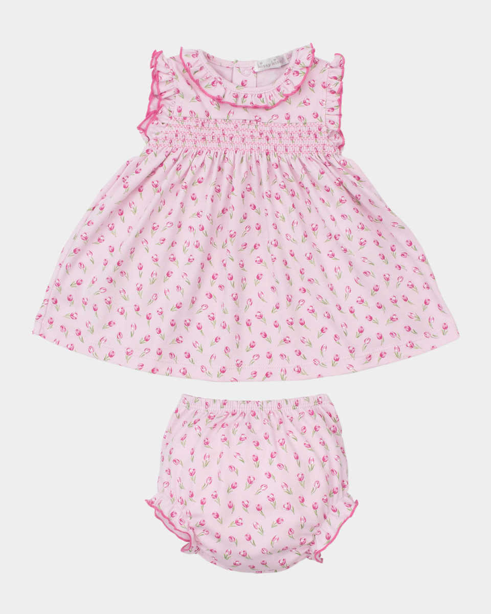 Girl's Tulip Blossoms Dress & Bloomers Set, Size 3